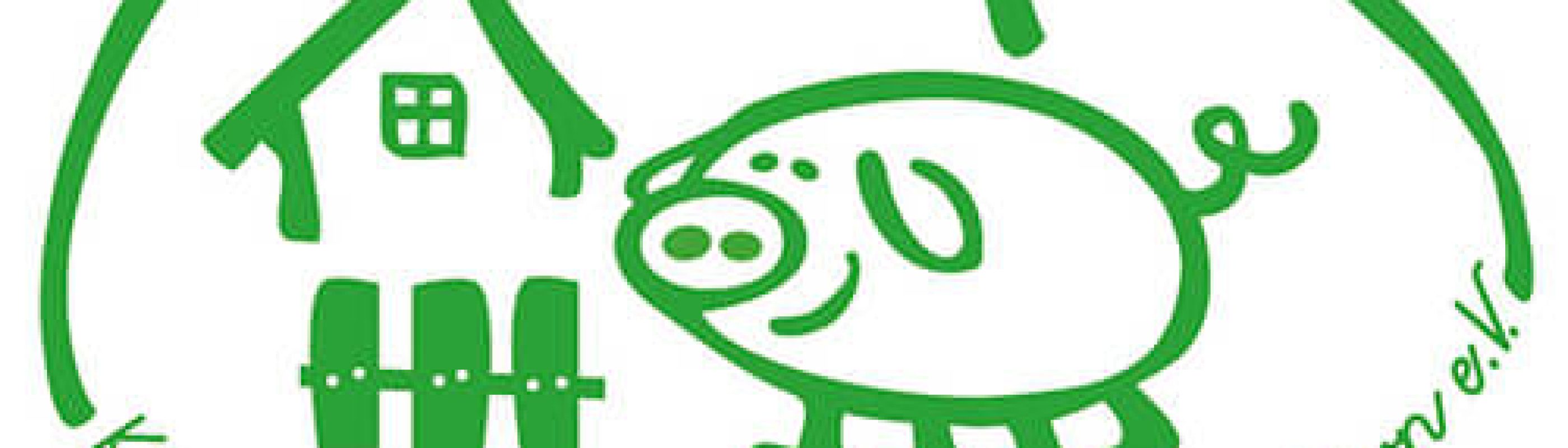 Logo des Kinder- und Jugendbauernhof Nickern e. V., im Comicstil ein Schweinchen vor einem Haus mit Zaun